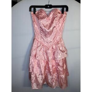 Vintage 80's Steppin Out Pink Floral Tiered Strapless Mini Cocktail Dress